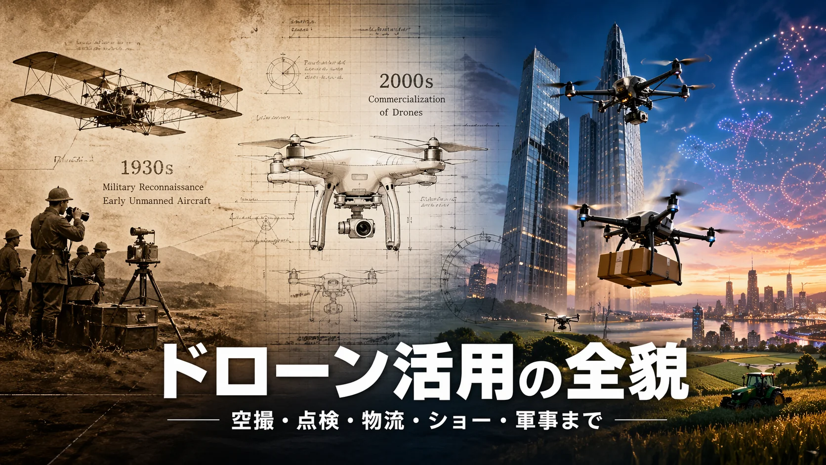 ドローンはどこで使われているか - 空撮・点検・測量・物流・ショー・軍事までのイメージ画像