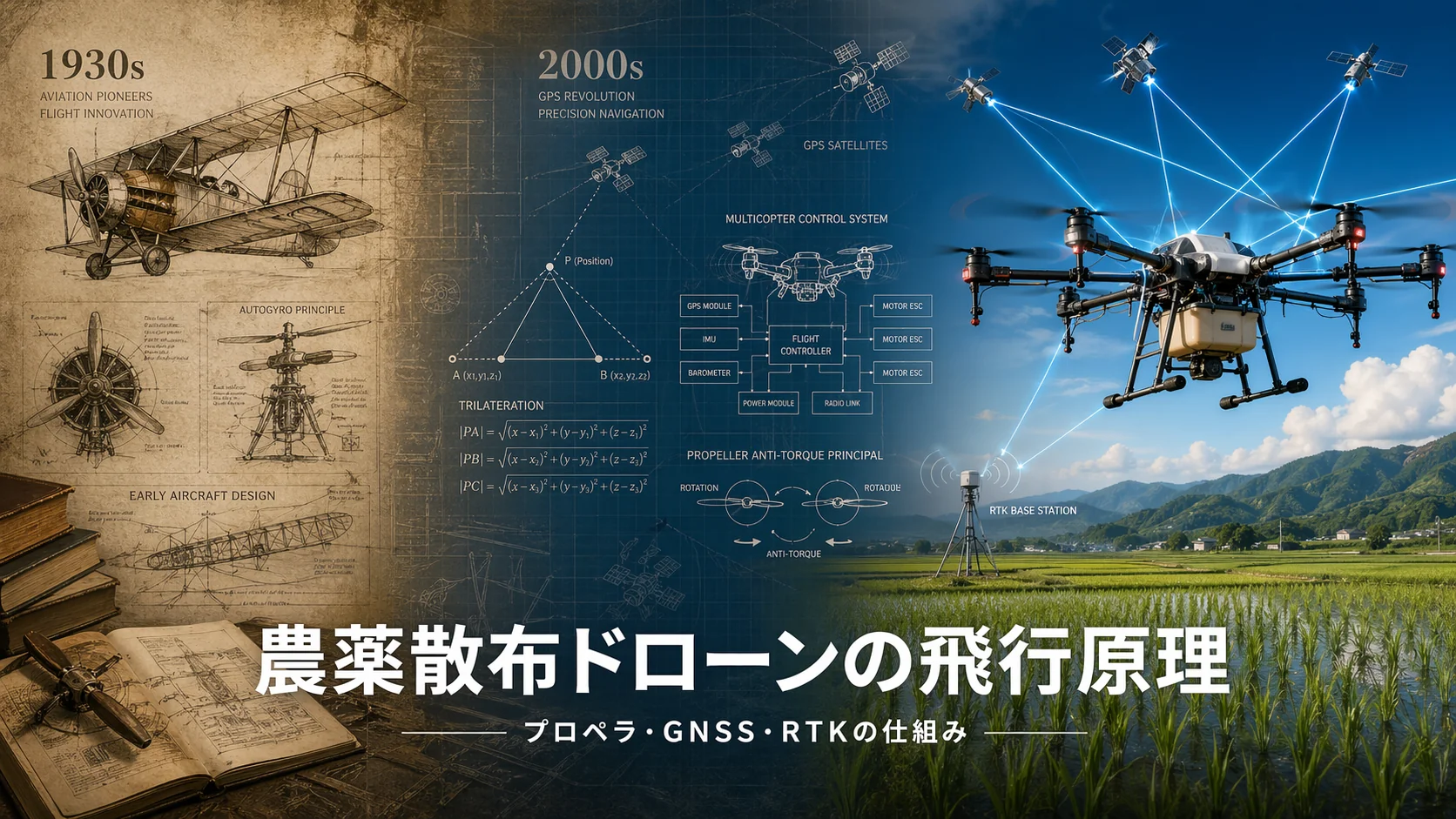 記事「農薬散布ドローンの飛行原理 - プロペラ・GNSS・RTKの仕組み」のサムネイル